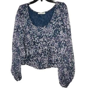 Abercrombie & Fitch Fairy Girly Boho Floral Sheer Sleeve Crop Tiered Top Large